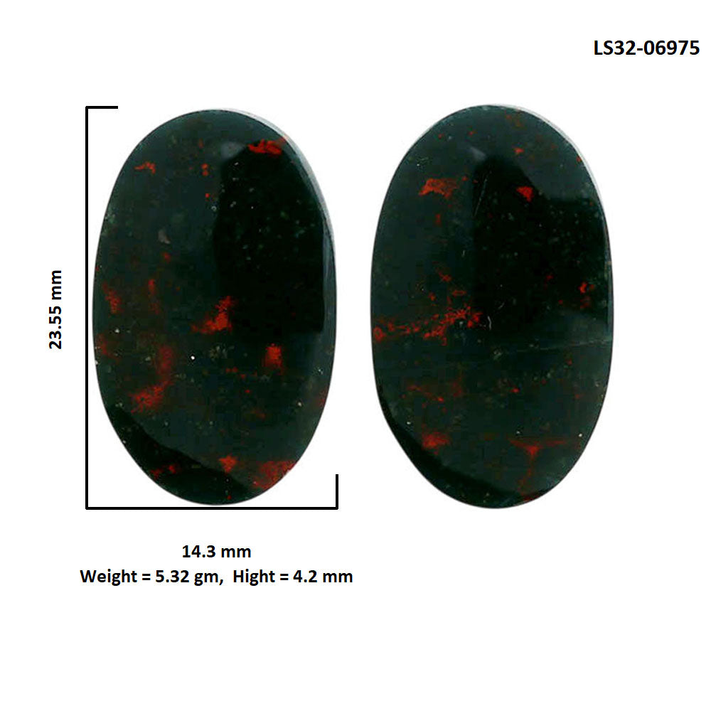 Blood Stone Pair 14.3x23.55x4.2 mm Oval Shape Polished Gemstone LS32-06975