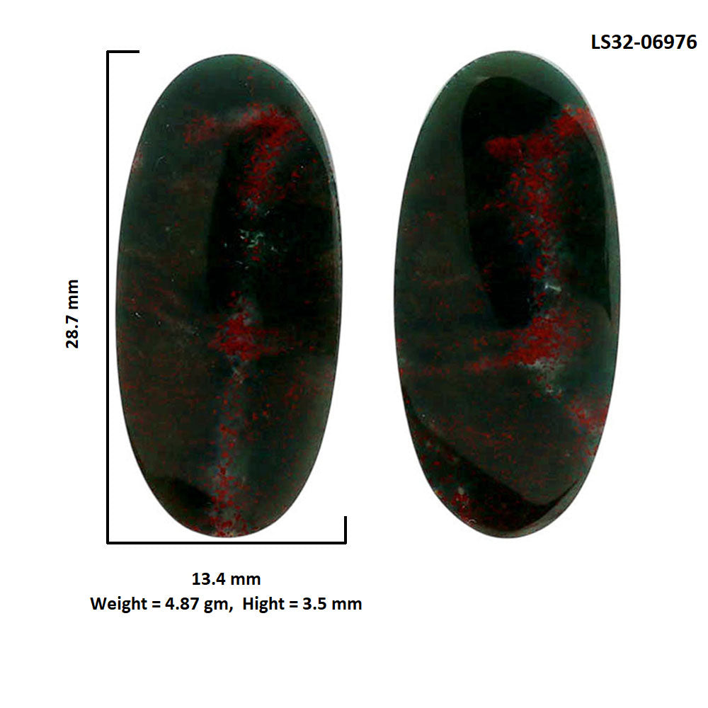 Blood Stone Pair 13.4x28.7x3.5 mm Oval Shape Polished Gemstone LS32-06976