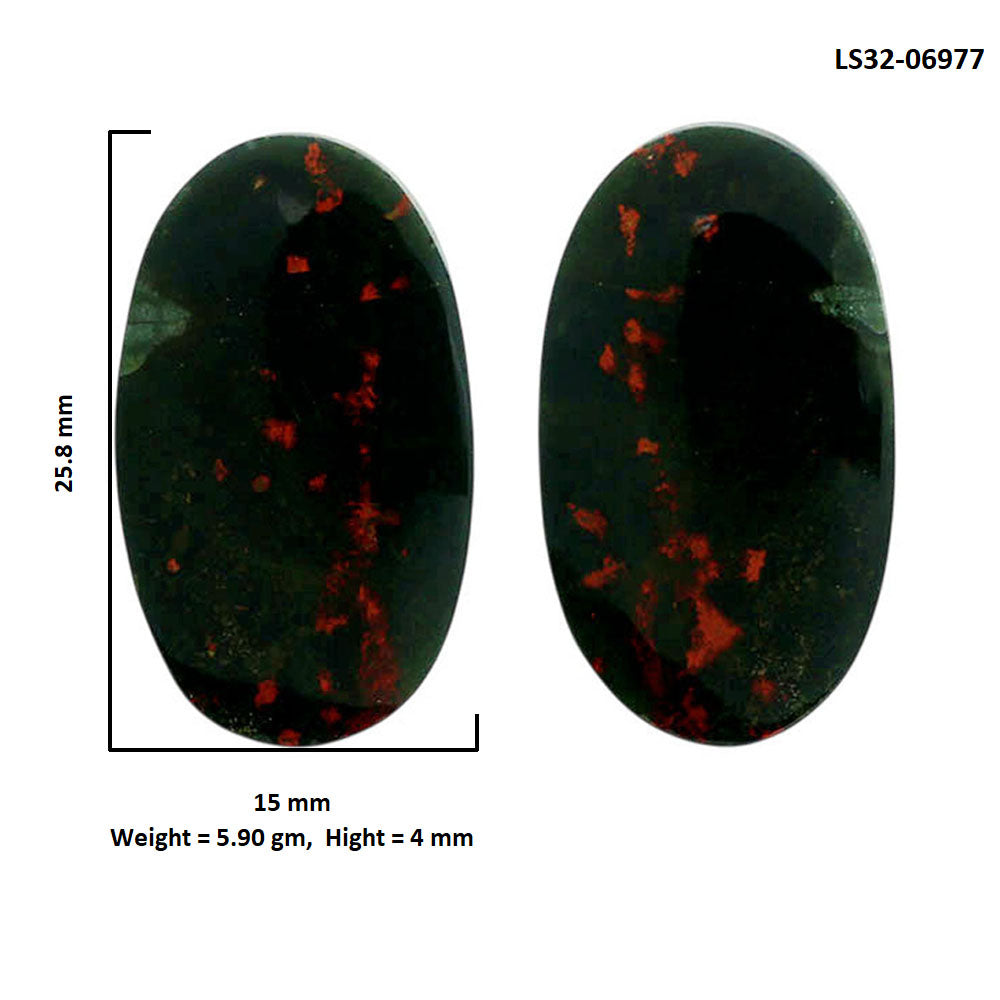 Blood Stone Pair 15x25.8x4 mm Oval Shape Polished Gemstone LS32-06977
