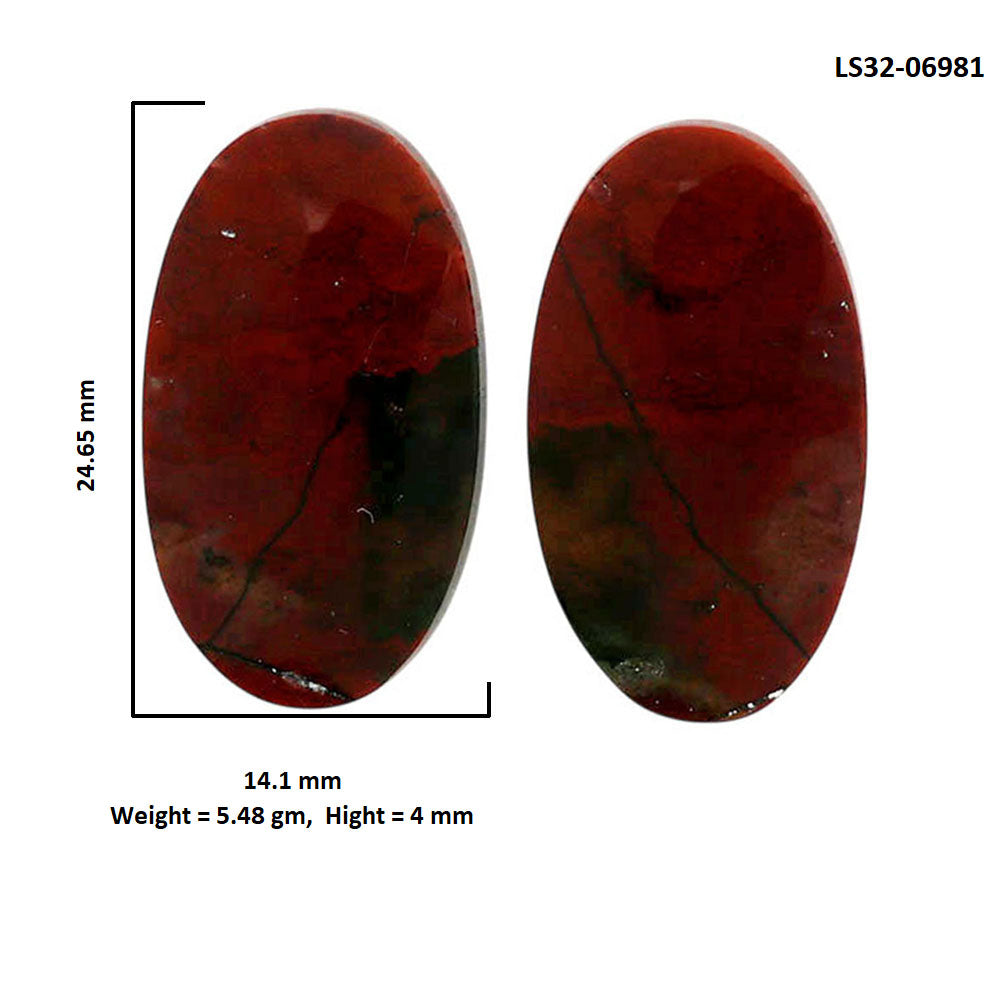 Blood Stone Pair 14.1x24.65x4 mm Oval Shape Polished Gemstone LS32-06981