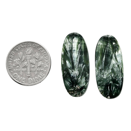 Russian Seraphinite Pair 11x25.2x4 mm Oval Shape Polished Gemstone LS35-04391