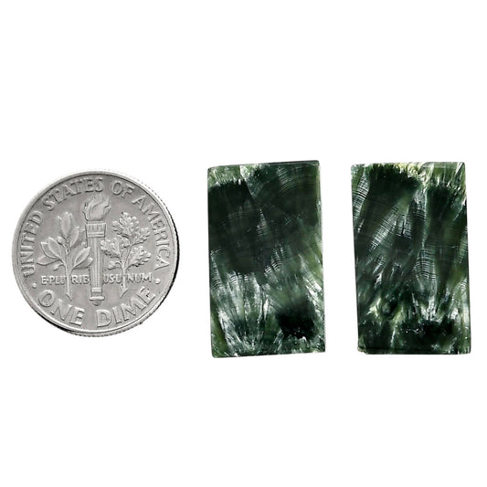 Russian Seraphinite Pair 12x20.3x4.5 mm Baguette Shape Polished Gemstone LS35-04396
