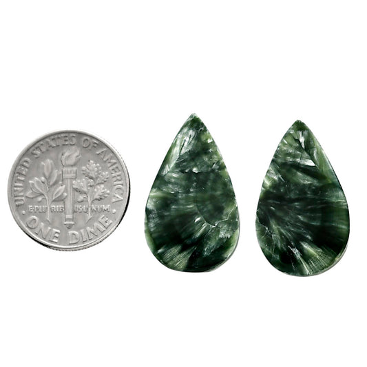 Russian Seraphinite Pair 14.8x23x4 mm Pear Shape Polished Gemstone LS35-04411