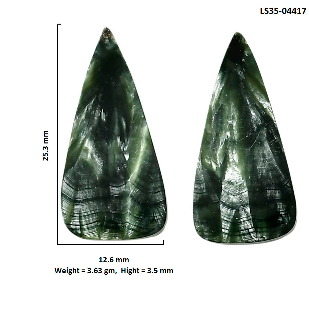 Russian Seraphinite Pair 12.6x25.3x3.5 mm Pear Shape Polished Gemstone LS35-04417