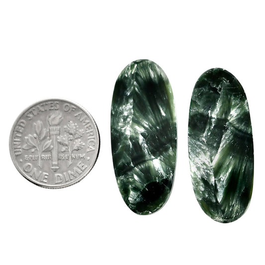Russian Seraphinite Pair 13x30.1x4 mm Oval Shape Polished Gemstone LS35-04418