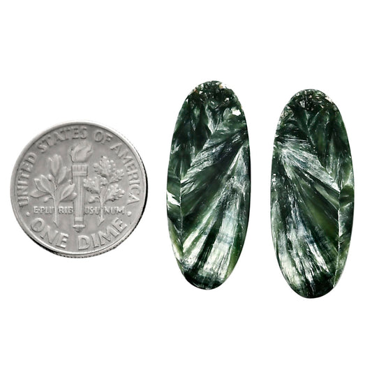 Russian Seraphinite Pair 11x26.85x4 mm Oval Shape Polished Gemstone LS35-04422