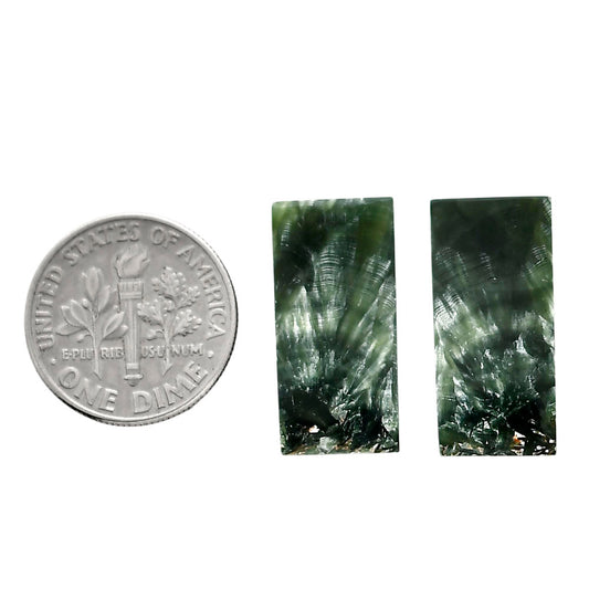 Russian Seraphinite Pair 10x21.3x3.5 mm Baguette Shape Polished Gemstone LS35-04423