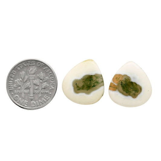 Horse Canyon Moss Agate Pair 14.8x16x4 mm Pear Shape Polished Gemstone LS36-04482