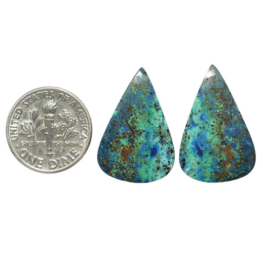 Azurite Chrysocolla Pair 15.8x23.9x3.5 mm Pear Shape Polished Gemstone LS37-07402