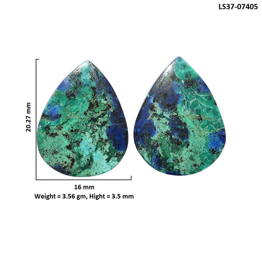 Azurite Chrysocolla Pair 16x20.27x3.5 mm Pear Shape Polished Gemstone LS37-07405
