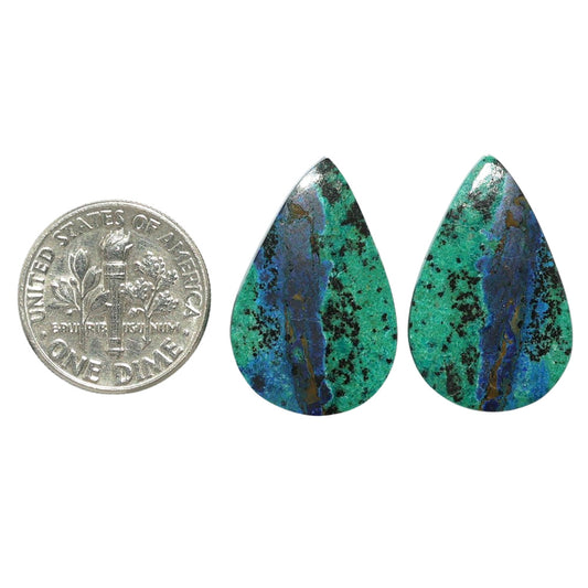 Azurite Chrysocolla Pair 15.2x23.5x3.7 mm Pear Shape Polished Gemstone LS37-07410