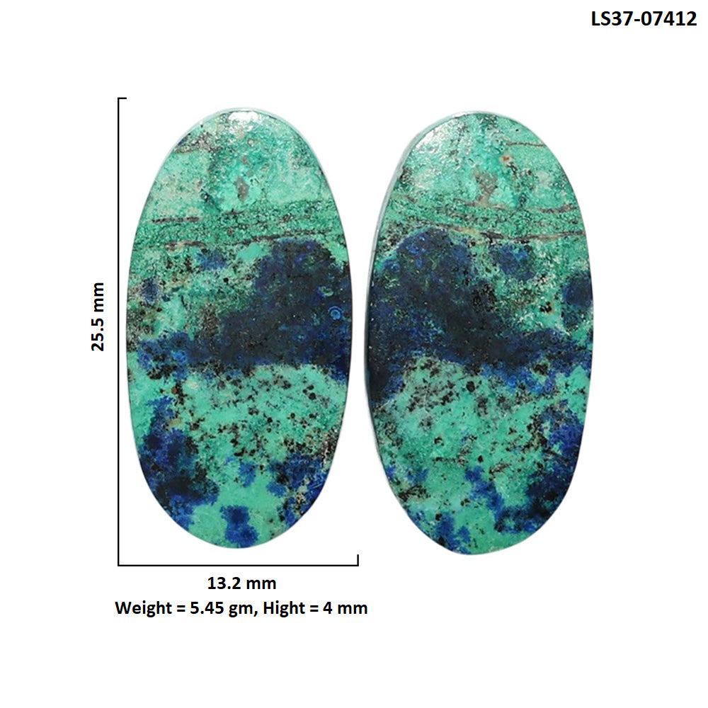 Azurite Chrysocolla Pair 13.2x25.5x4 mm Oval Shape Polished Gemstone LS37-07412