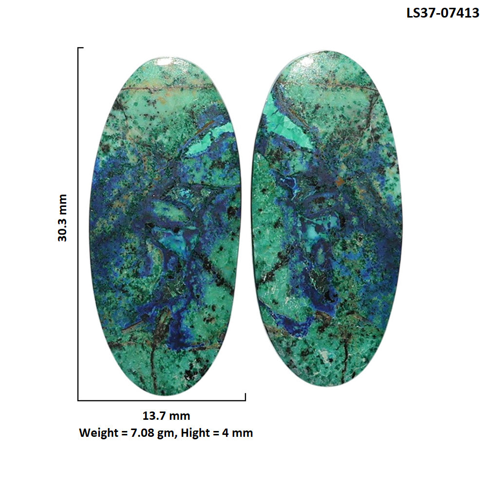 Azurite Chrysocolla Pair 13.7x30.3x4 mm Oval Shape Polished Gemstone LS37-07413