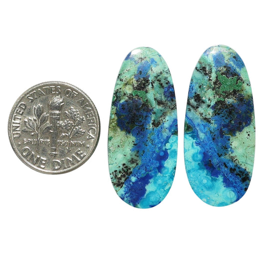 Azurite Chrysocolla Pair 13.5x30.5x4 mm Oval Shape Polished Gemstone LS37-07414