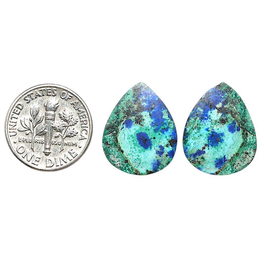 Azurite Chrysocolla Pair 15x19x3.5 mm Pear Shape Polished Gemstone LS37-07416