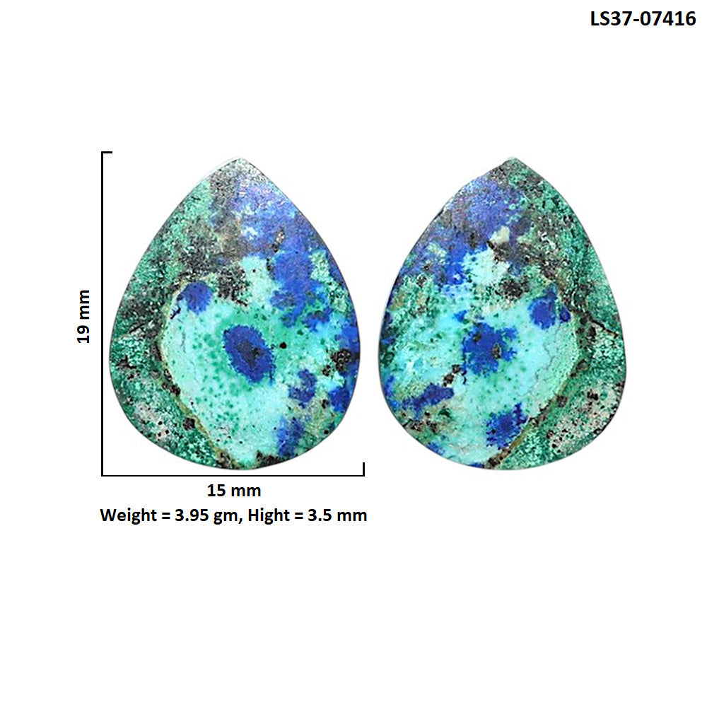 Azurite Chrysocolla Pair 15x19x3.5 mm Pear Shape Polished Gemstone LS37-07416