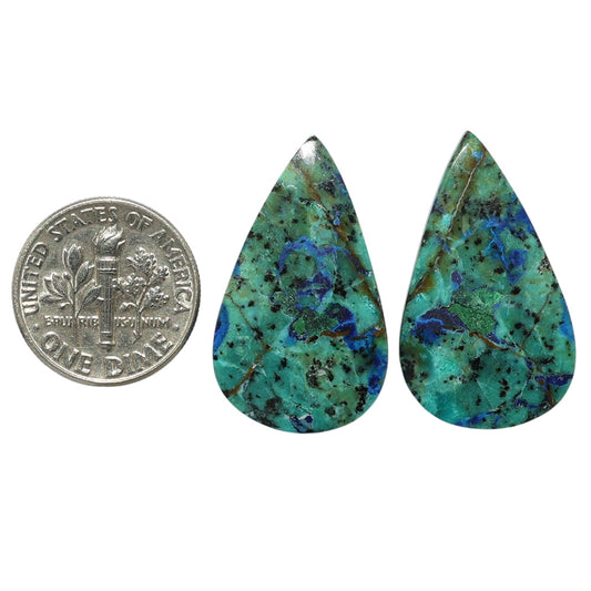 Azurite Chrysocolla Pair 16.4x27.8x4 mm Pear Shape Polished Gemstone LS37-07418