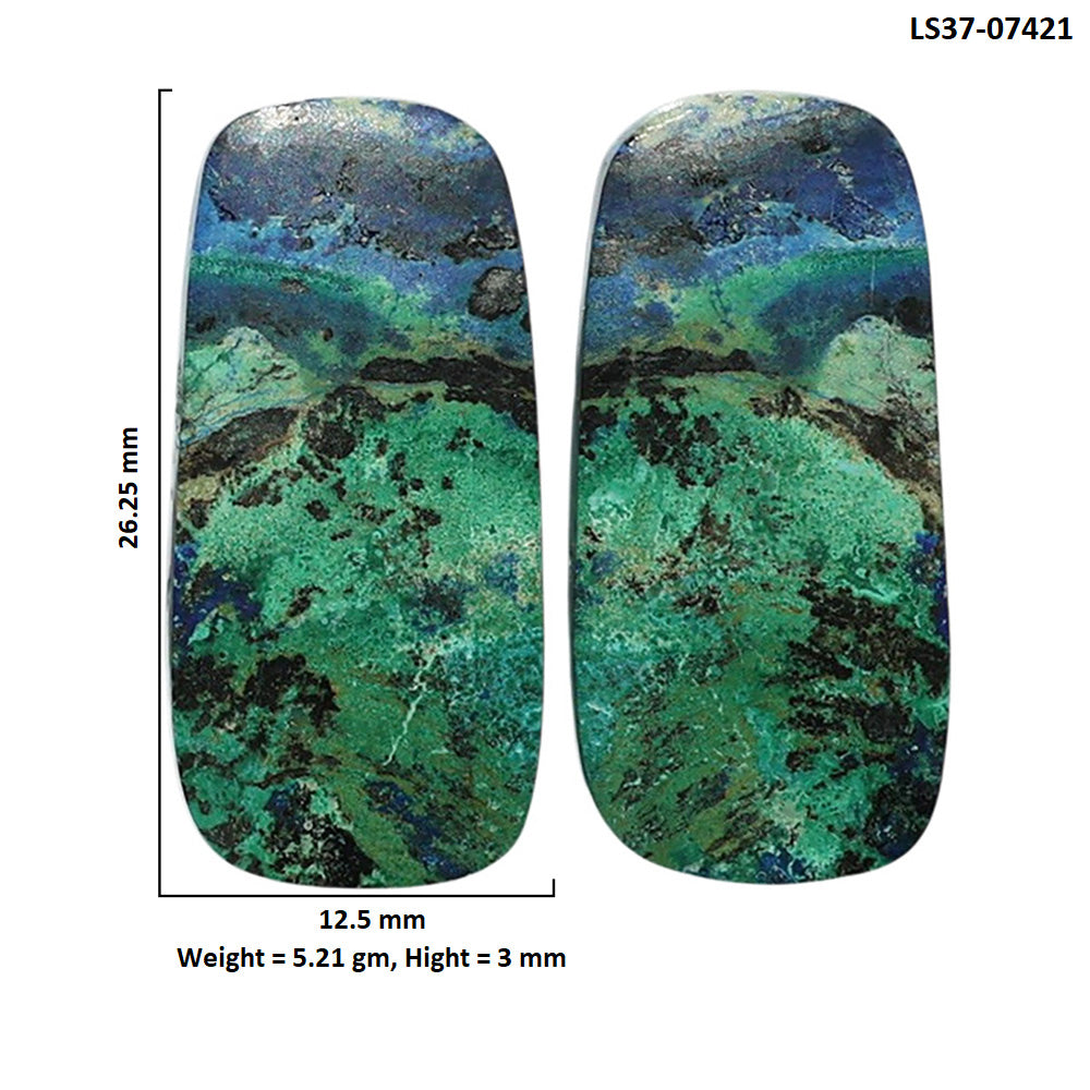 Azurite Chrysocolla Pair 12.5x26.25x3 mm Fancy Shape Polished Gemstone LS37-07421