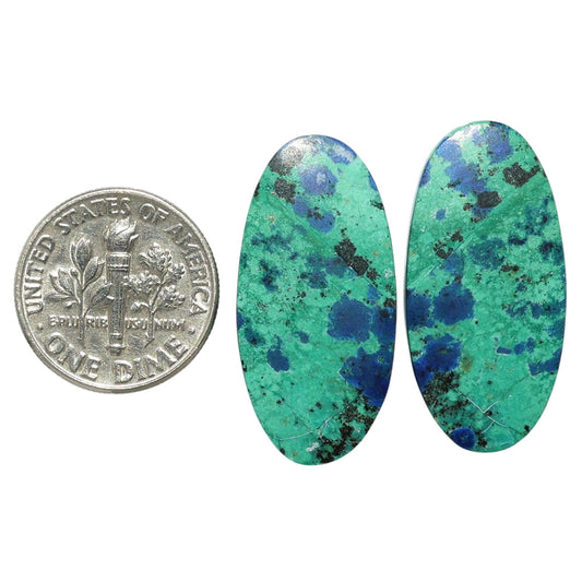 Azurite Chrysocolla Pair 14x28.4x3.5 mm Oval Shape Polished Gemstone LS37-07425