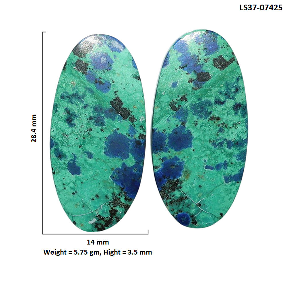 Azurite Chrysocolla Pair 14x28.4x3.5 mm Oval Shape Polished Gemstone LS37-07425