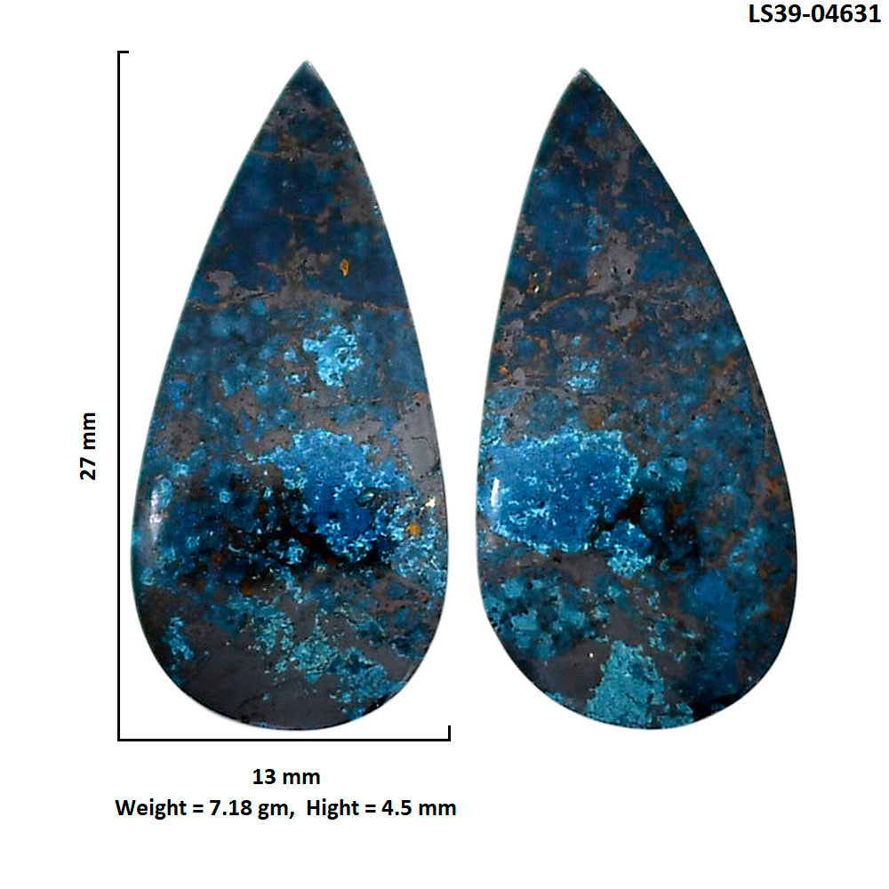 Shattuckite Pair 13x27x4.5 mm Pear Shape Polished Gemstone LS39-04631