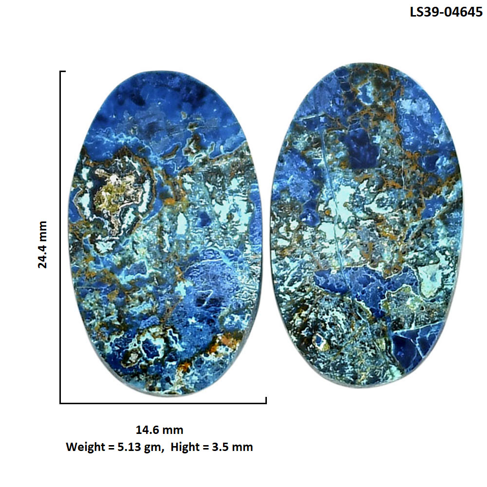 Shattuckite Pair 14.6x24.4x3.5 mm Oval Shape Polished Gemstone LS39-04645