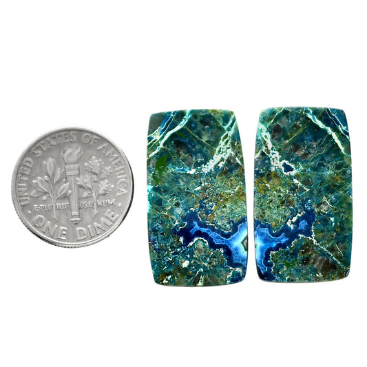 Shattuckite Pair 14.5x25.7x4.3 mm Baguette Shape Polished Gemstone LS39-04659