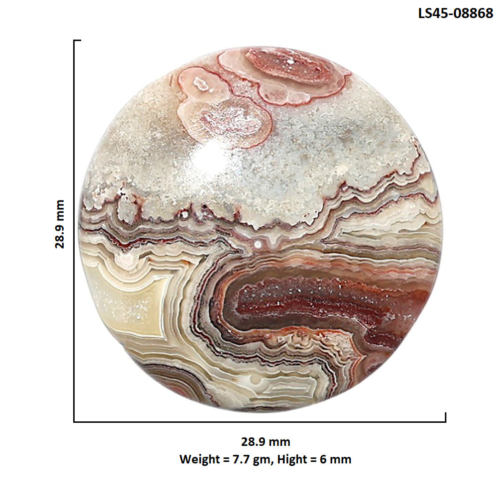 Laguna Lace Agate 28.9x28.9x6 mm Round Shape Polished Gemstone LS45-08868