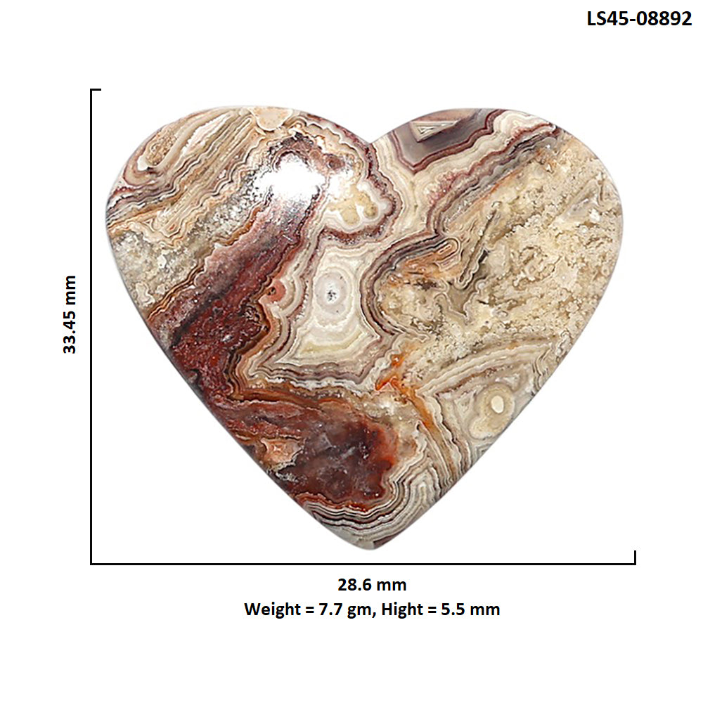 Laguna Lace Agate 28.6x33.45x5.5 mm Heart Shape Polished Gemstone LS45-08892