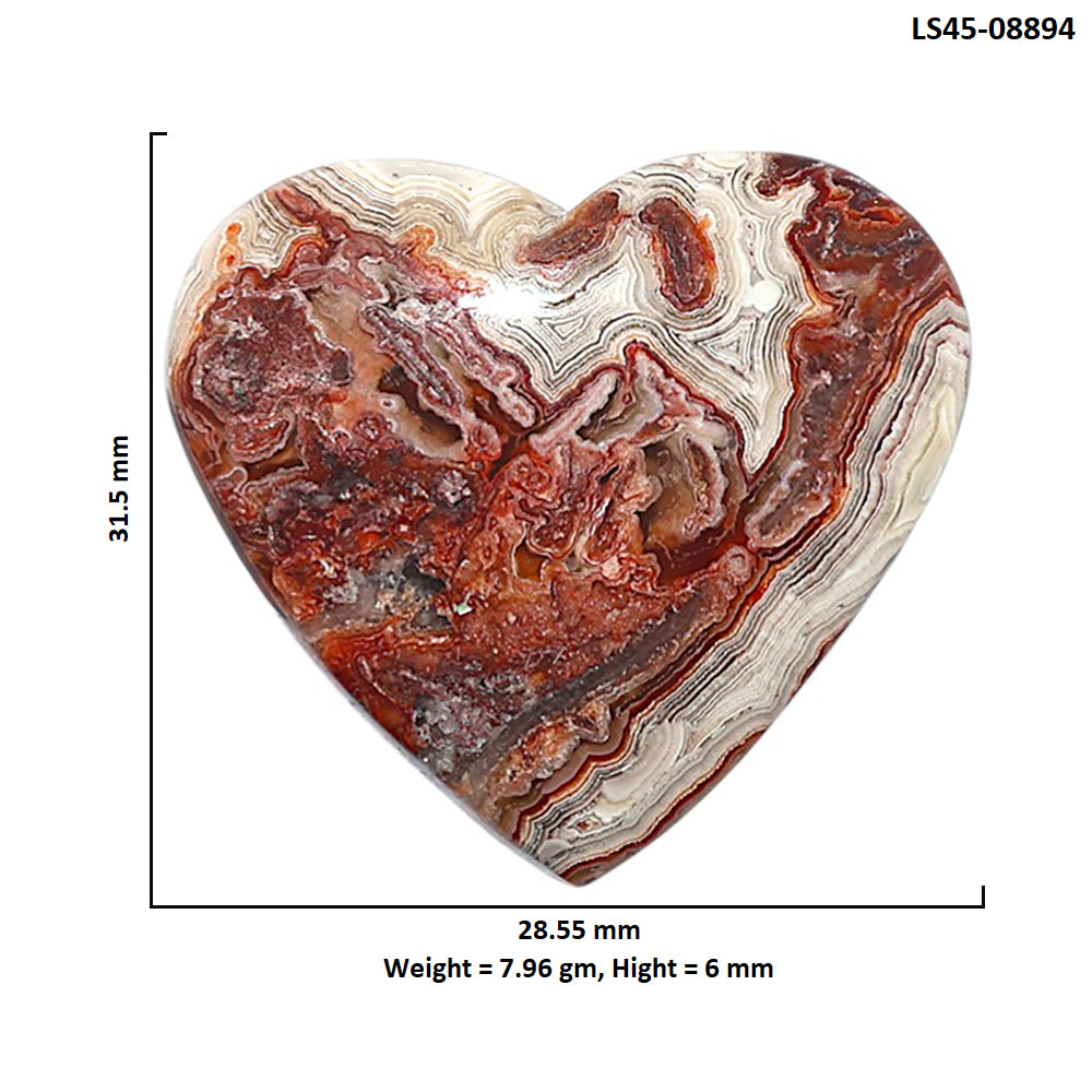 Laguna Lace Agate 28.55x31.5x6 mm Heart Shape Polished Gemstone LS45-08894