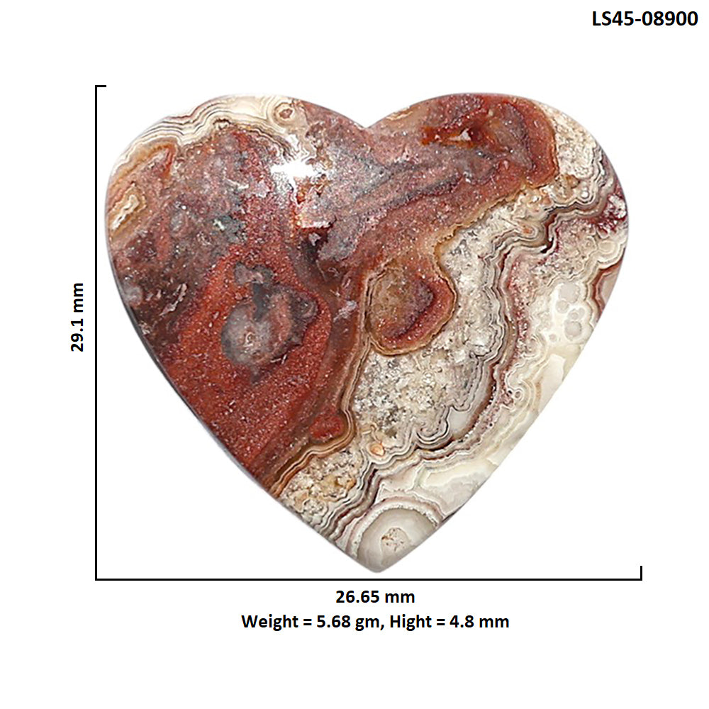 Laguna Lace Agate 26.65x29.1x4.8 mm Heart Shape Polished Gemstone LS45-08900