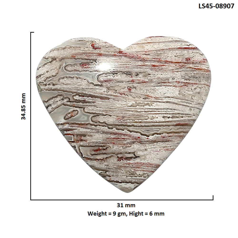 Laguna Lace Agate 31x34.85x6 mm Heart Shape Polished Gemstone LS45-08907