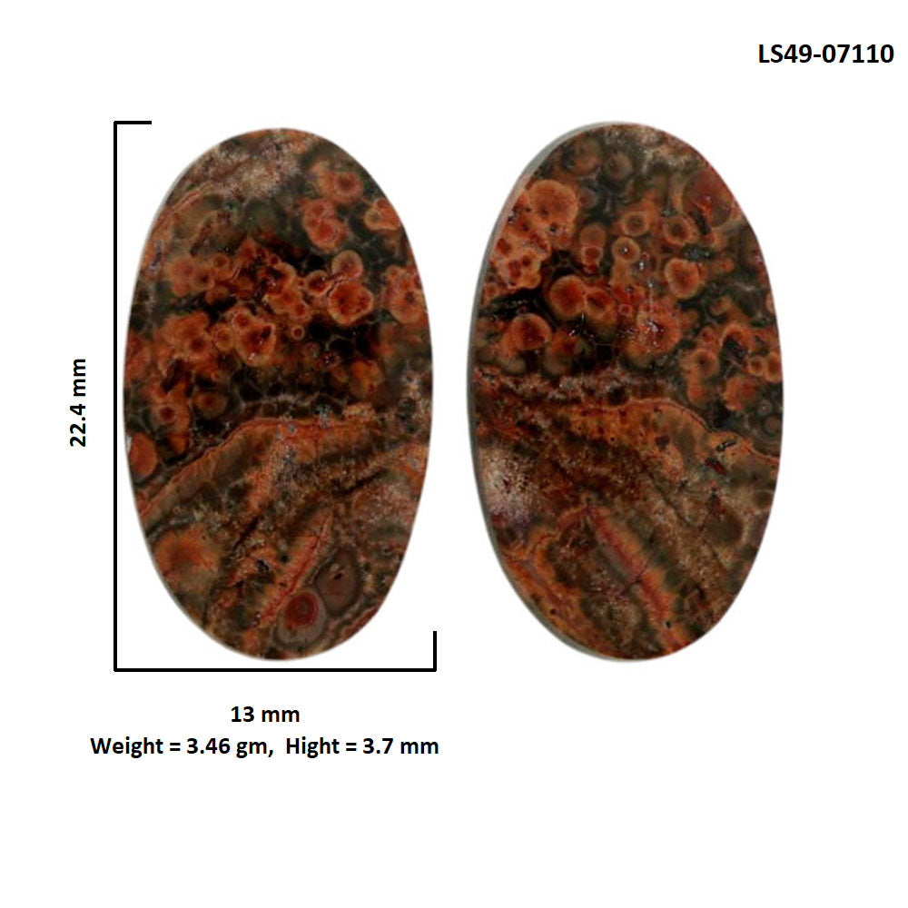 Poppy Jasper Pair 13x22.4x3.7 mm Oval Shape Polished Gemstone LS49-07110