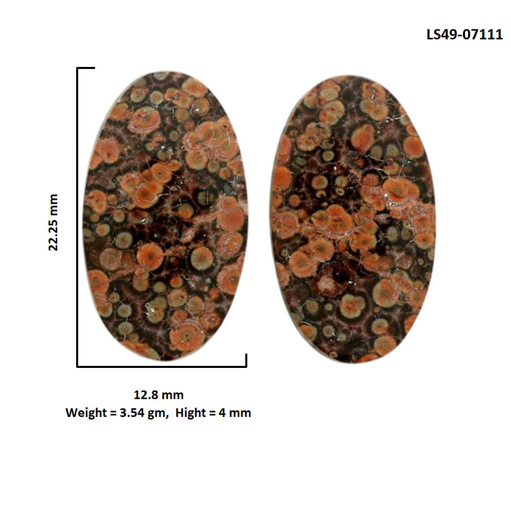 Poppy Jasper Pair 12.8x22.25x4 mm Oval Shape Polished Gemstone LS49-07111