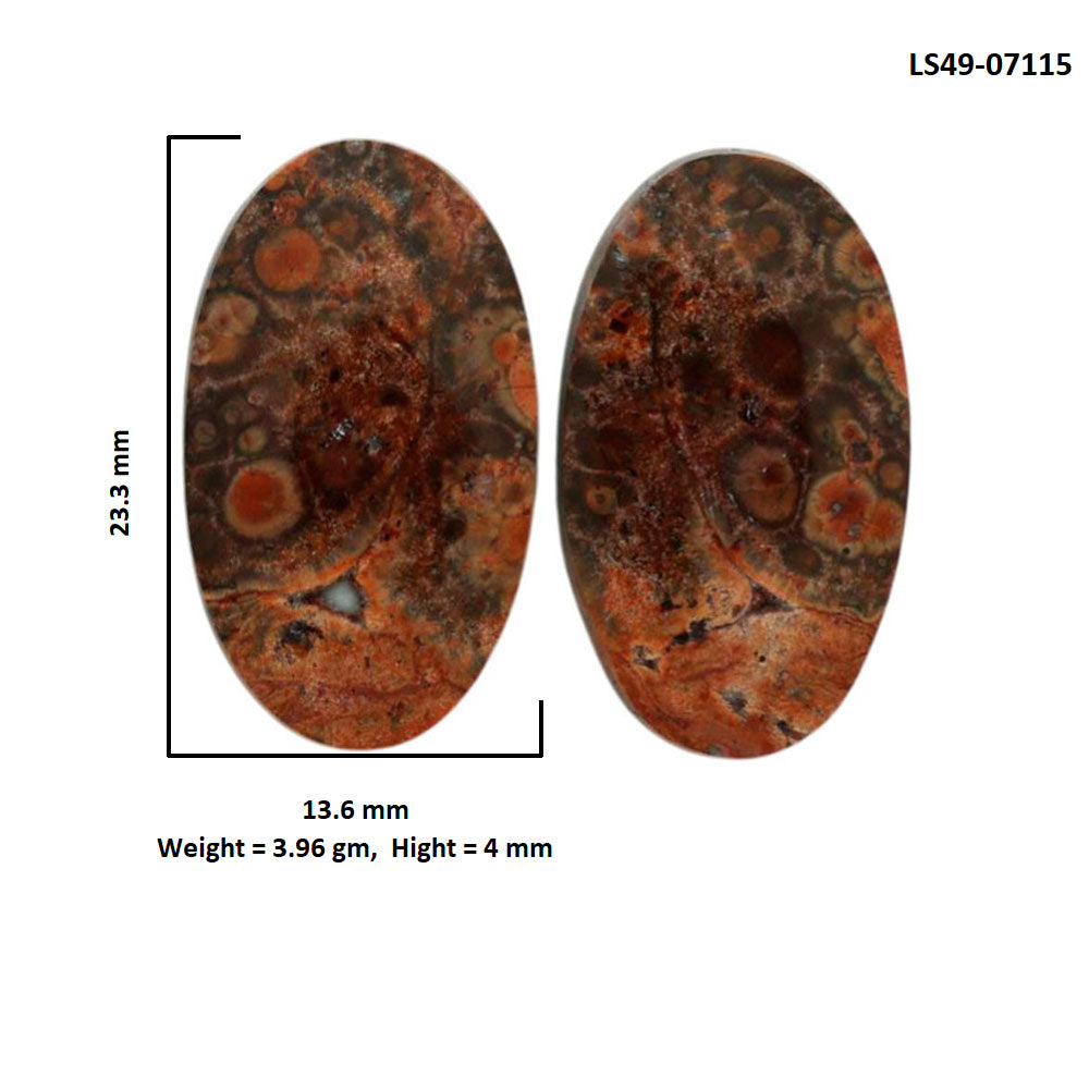 Poppy Jasper Pair 13.6x23.3x4 mm Oval Shape Polished Gemstone LS49-07115
