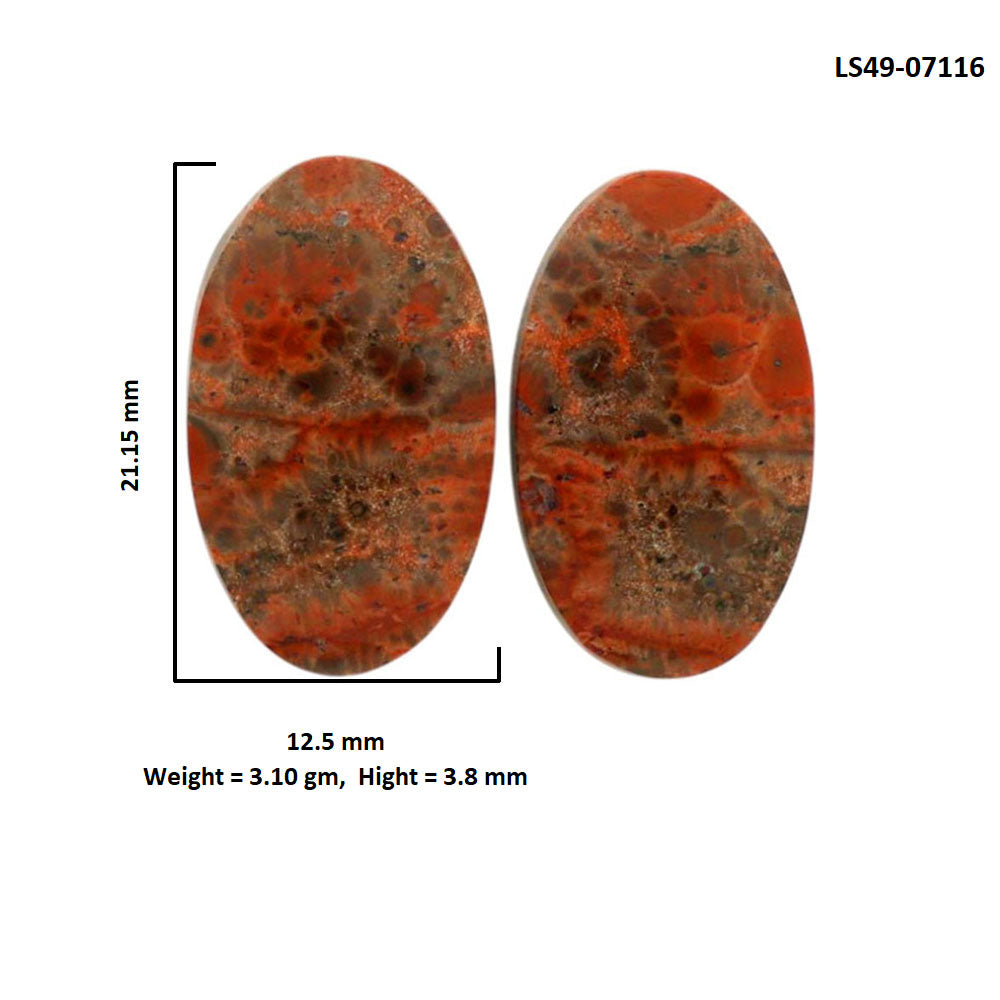 Poppy Jasper Pair 12.5x21.15x3.8 mm Oval Shape Polished Gemstone LS49-07116