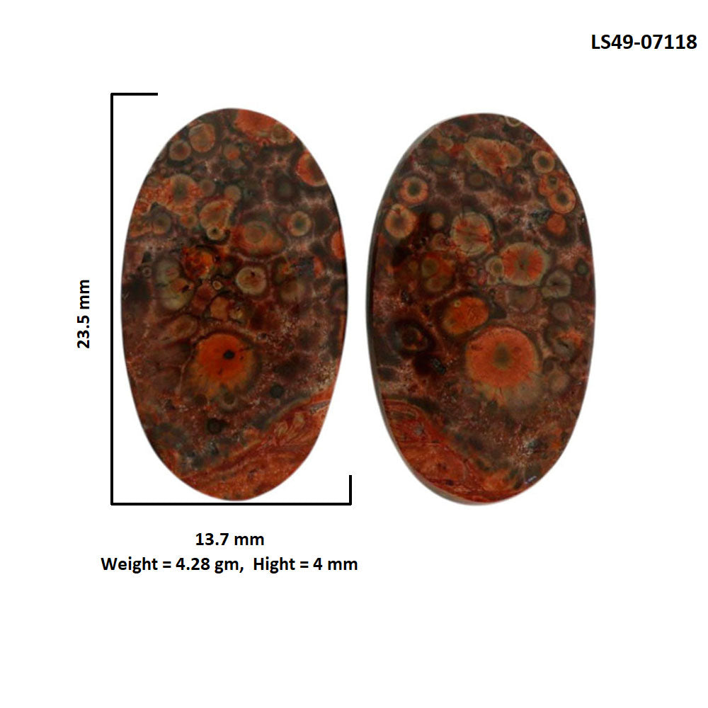 Poppy Jasper Pair 13.7x23.5x4 mm Oval Shape Polished Gemstone LS49-07118