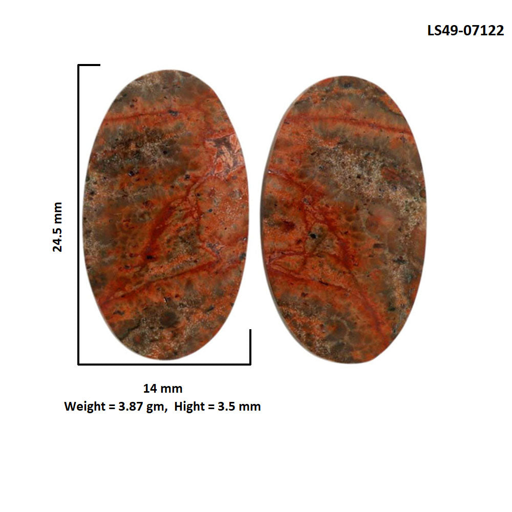 Poppy Jasper Pair 14x24.5x3.5 mm Oval Shape Polished Gemstone LS49-07122