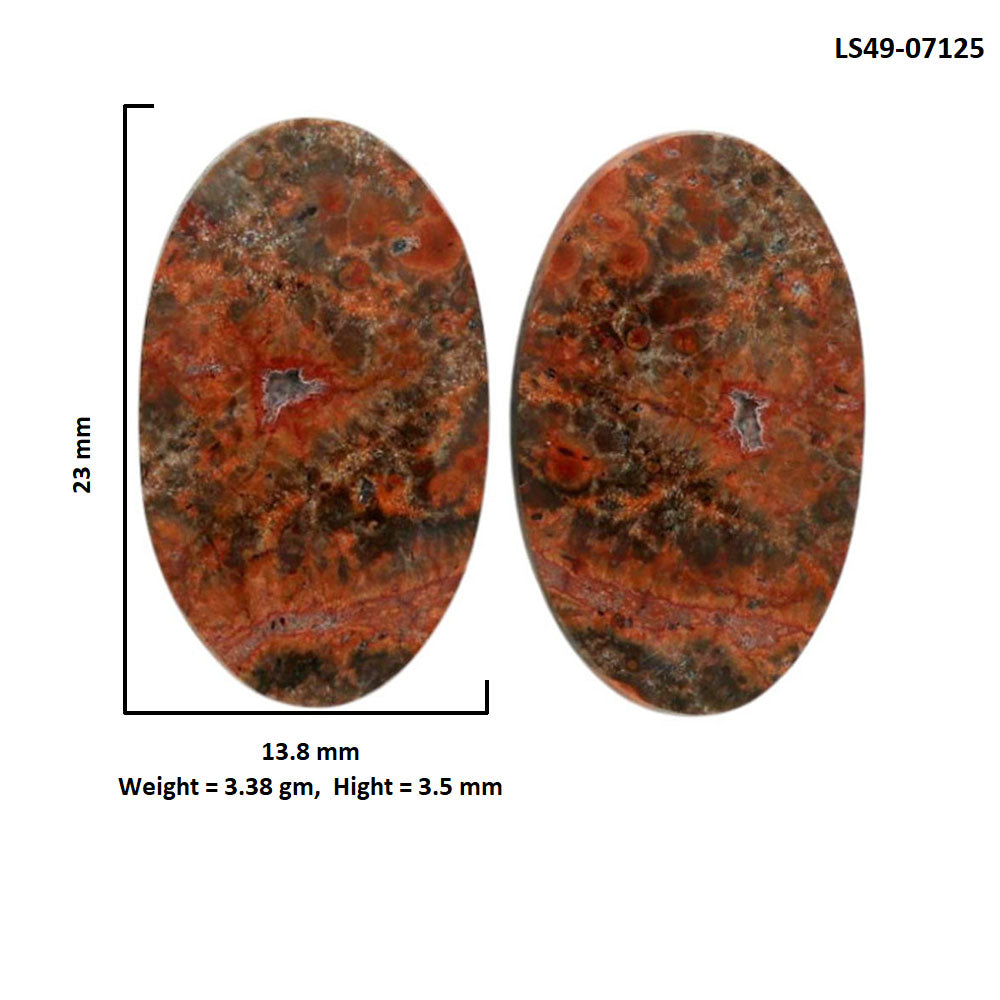 Poppy Jasper Pair 13.8x23x3.5 mm Oval Shape Polished Gemstone LS49-07125