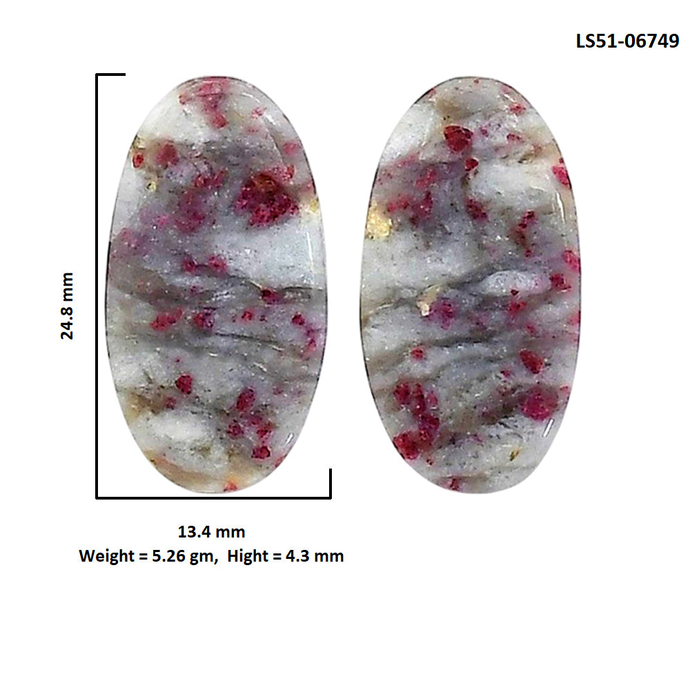 Cinnabar Pair 13.4x24.8x4.3 mm Oval Shape Polished Gemstone LS51-06749