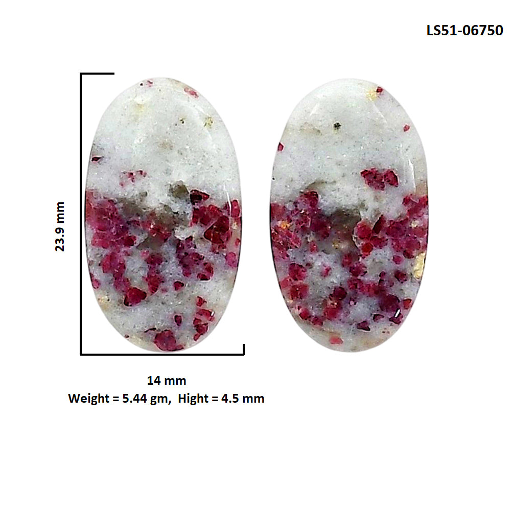 Cinnabar Pair 14x23.9x4.5 mm Oval Shape Polished Gemstone LS51-06750