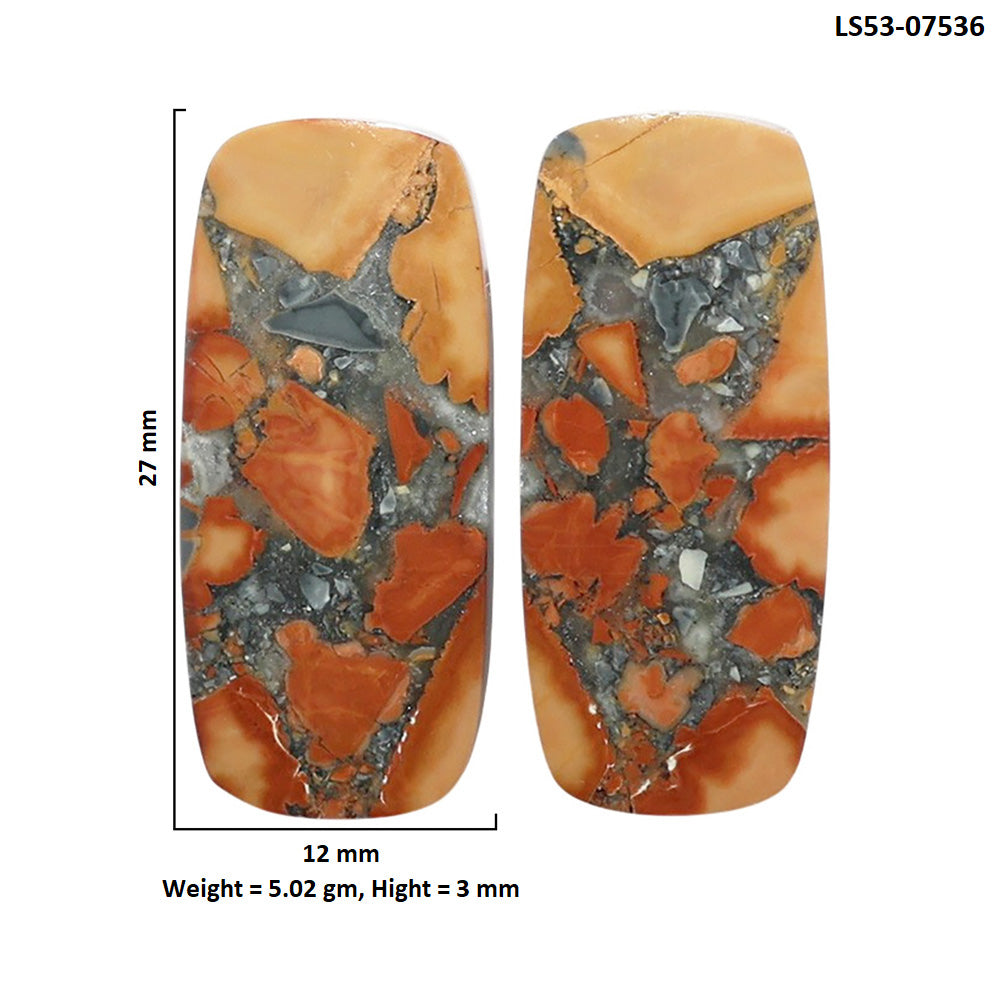 Maligano Jasper Pair 12x27x3 mm Cushion Shape Polished Gemstone LS53-07536
