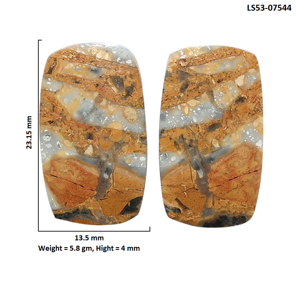 Maligano Jasper Pair 13.5x23.15x4 mm Cushion Shape Polished Gemstone LS53-07544