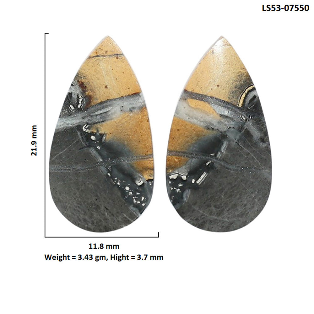 Maligano Jasper Pair 11.8x21.9x3.7 mm Pear Shape Polished Gemstone LS53-07550