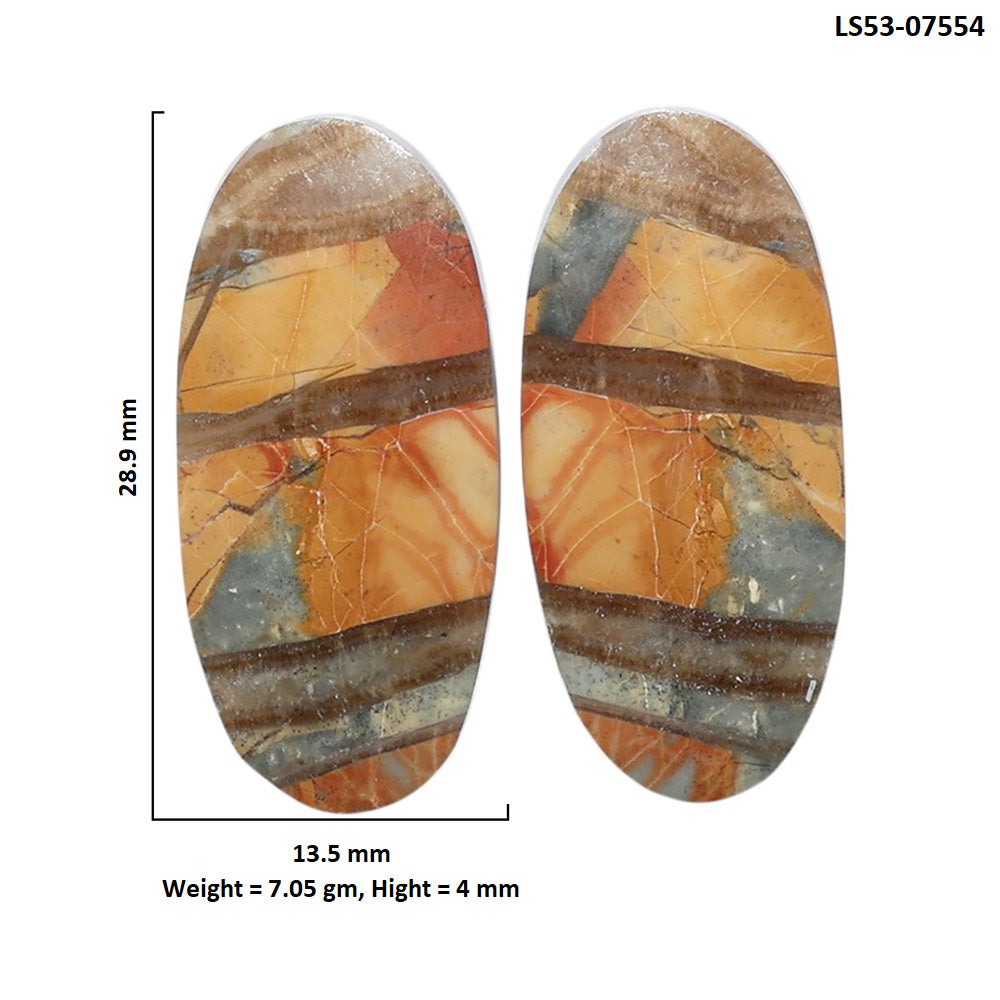 Maligano Jasper Pair 13.5x28.9x4 mm Oval Shape Polished Gemstone LS53-07554