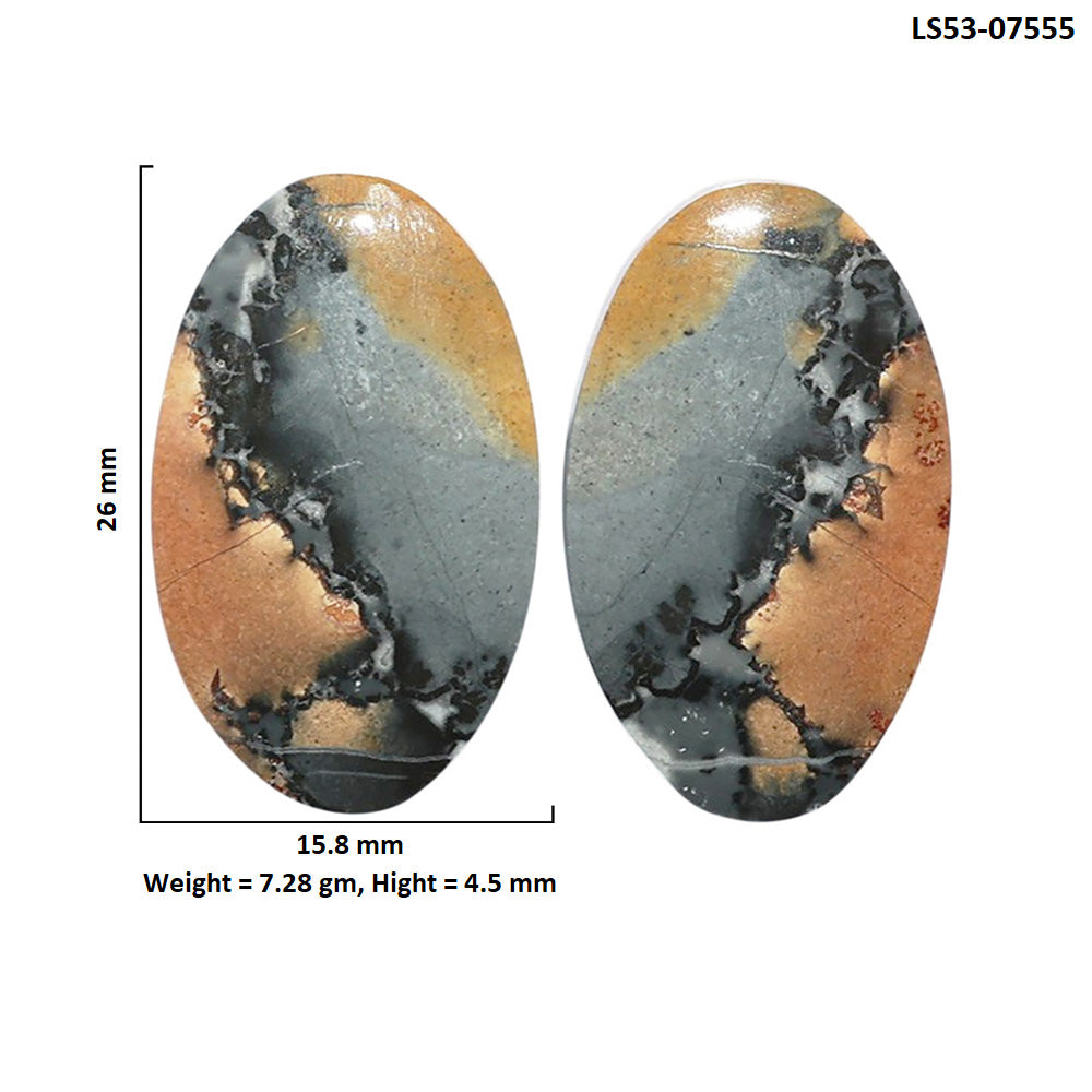 Maligano Jasper Pair 15.8x26x4.5 mm Oval Shape Polished Gemstone LS53-07555