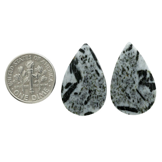 Hornblende Pair 15.7x25x4 mm Pear Shape Polished Gemstone LS54-07054