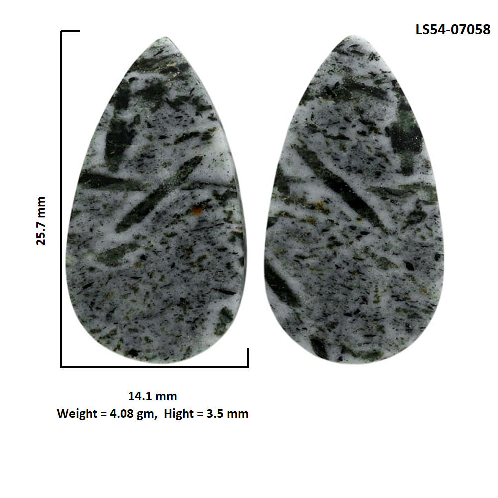 Hornblende Pair 14.1x25.7x3.5 mm Pear Shape Polished Gemstone LS54-07058