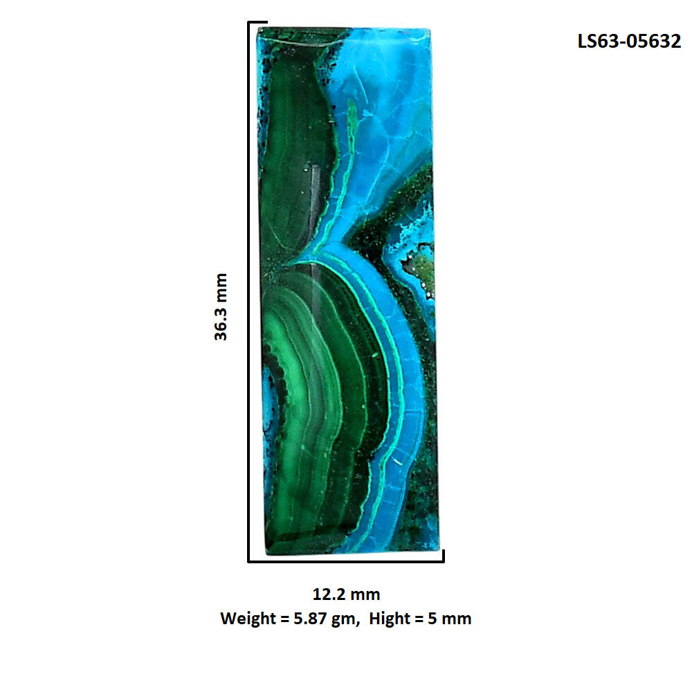 Azurite Malachite 12.2x36.3x5 mm Baguette Shape Polished Gemstone LS63-05632