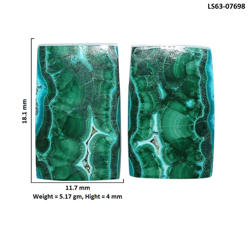 Azurite Malachite Pair 11.7x18.1x4 mm Baguette Shape Polished Gemstone LS63-07698